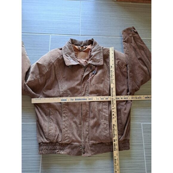 Vintage Levis Mens Bomber Brown Suede Jacket Size 44 L Button Cuffs Zip Front - Picture 8 of 12